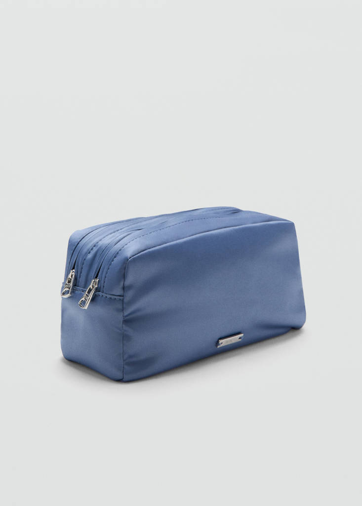 Satin double-pocket vanity bag — Blue