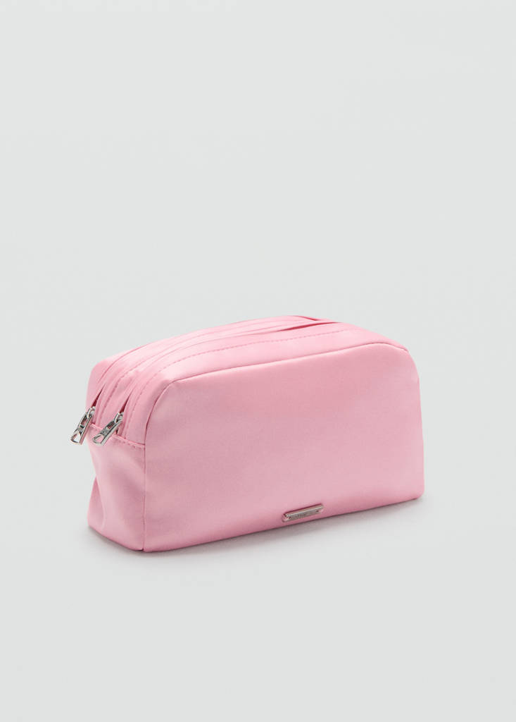 Satin double-pocket vanity bag — Pink