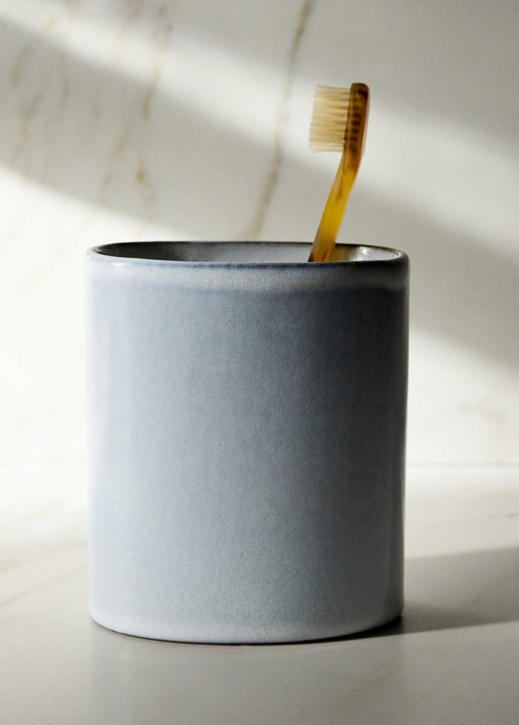 Oval ceramic toothbrush cup — Sky Blue