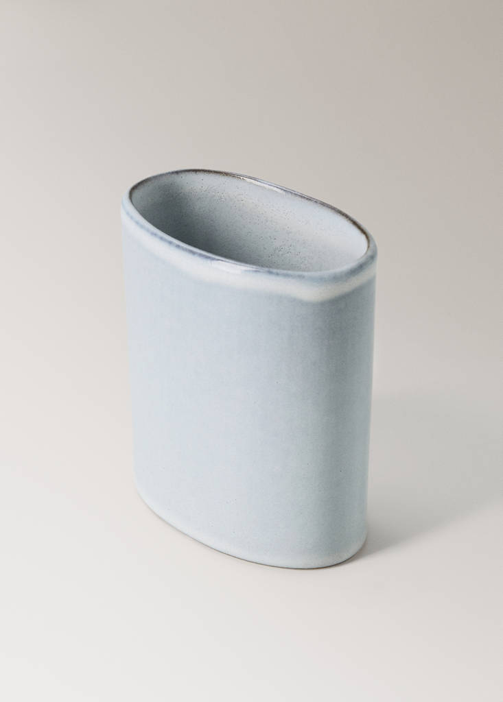 Oval ceramic toothbrush cup — Sky Blue