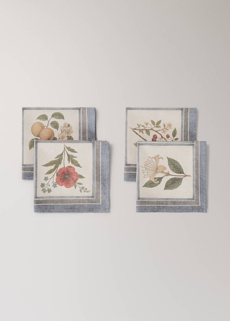 Herbarium print cotton napkins — Light/Pastel Brown