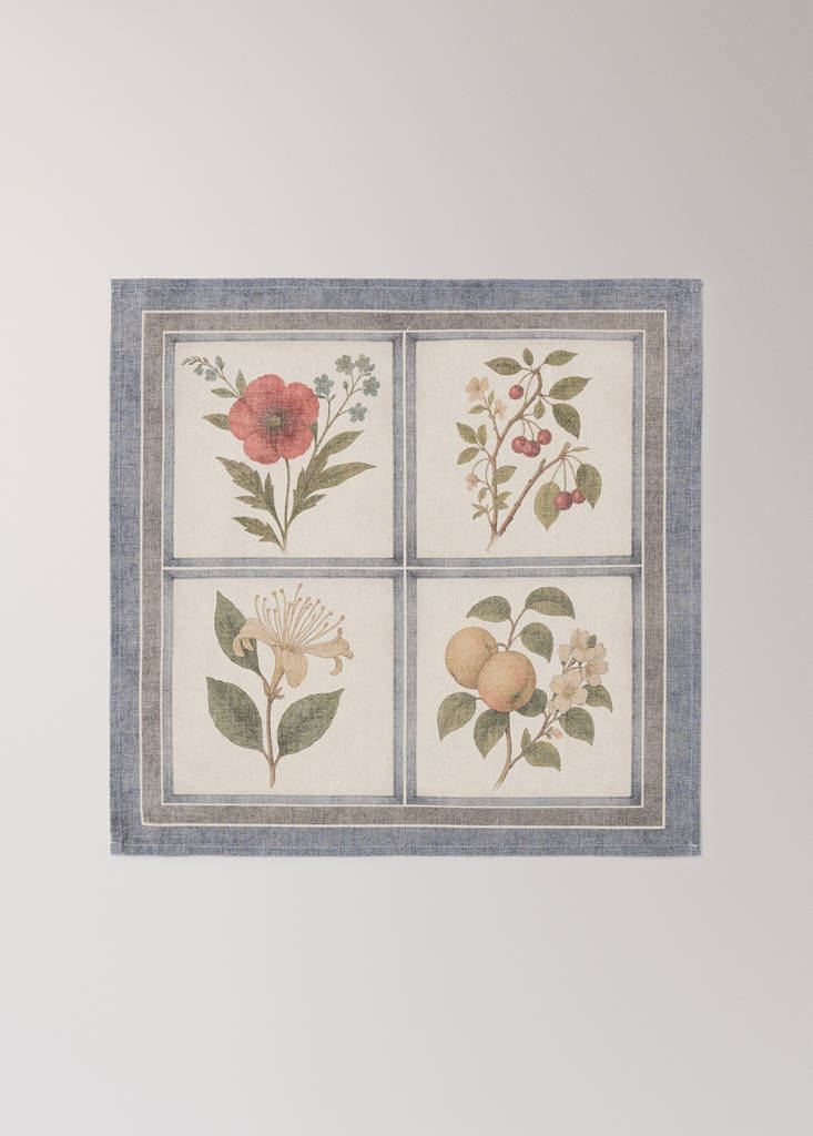 Herbarium print cotton napkins — Light/Pastel Brown