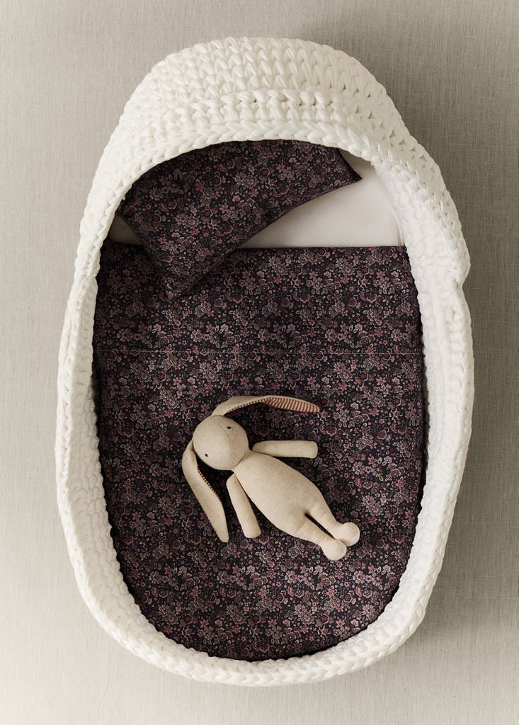 Printed 100% cotton mini cot bed set — Plum