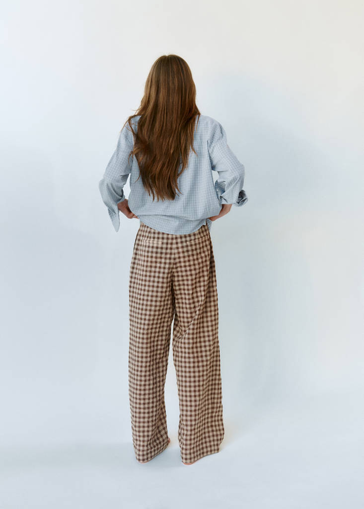 Straight-leg gingham trousers — Brown