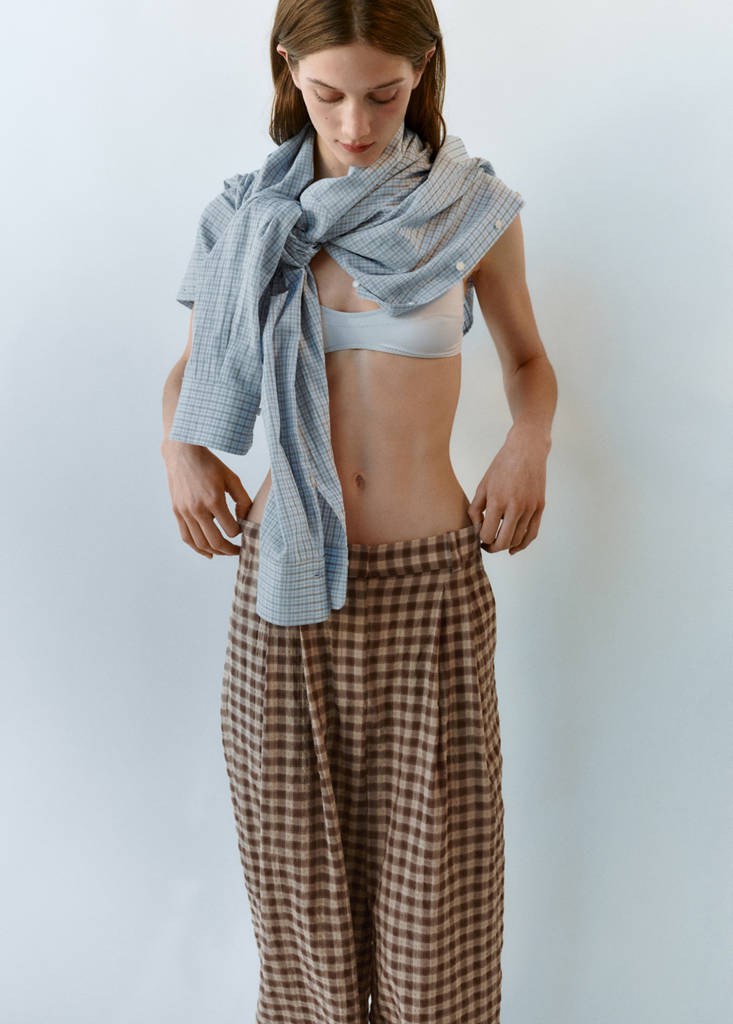 Straight-leg gingham trousers — Brown