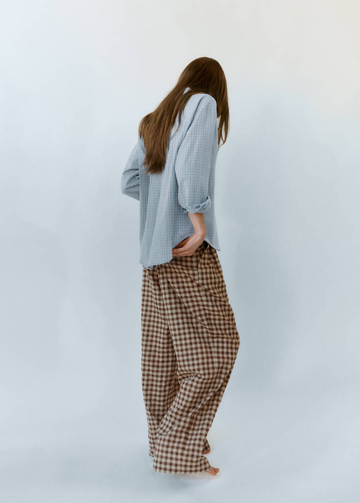 Straight-leg gingham trousers — Brown