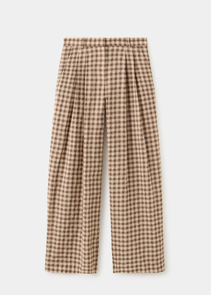 Straight-leg gingham trousers — Brown