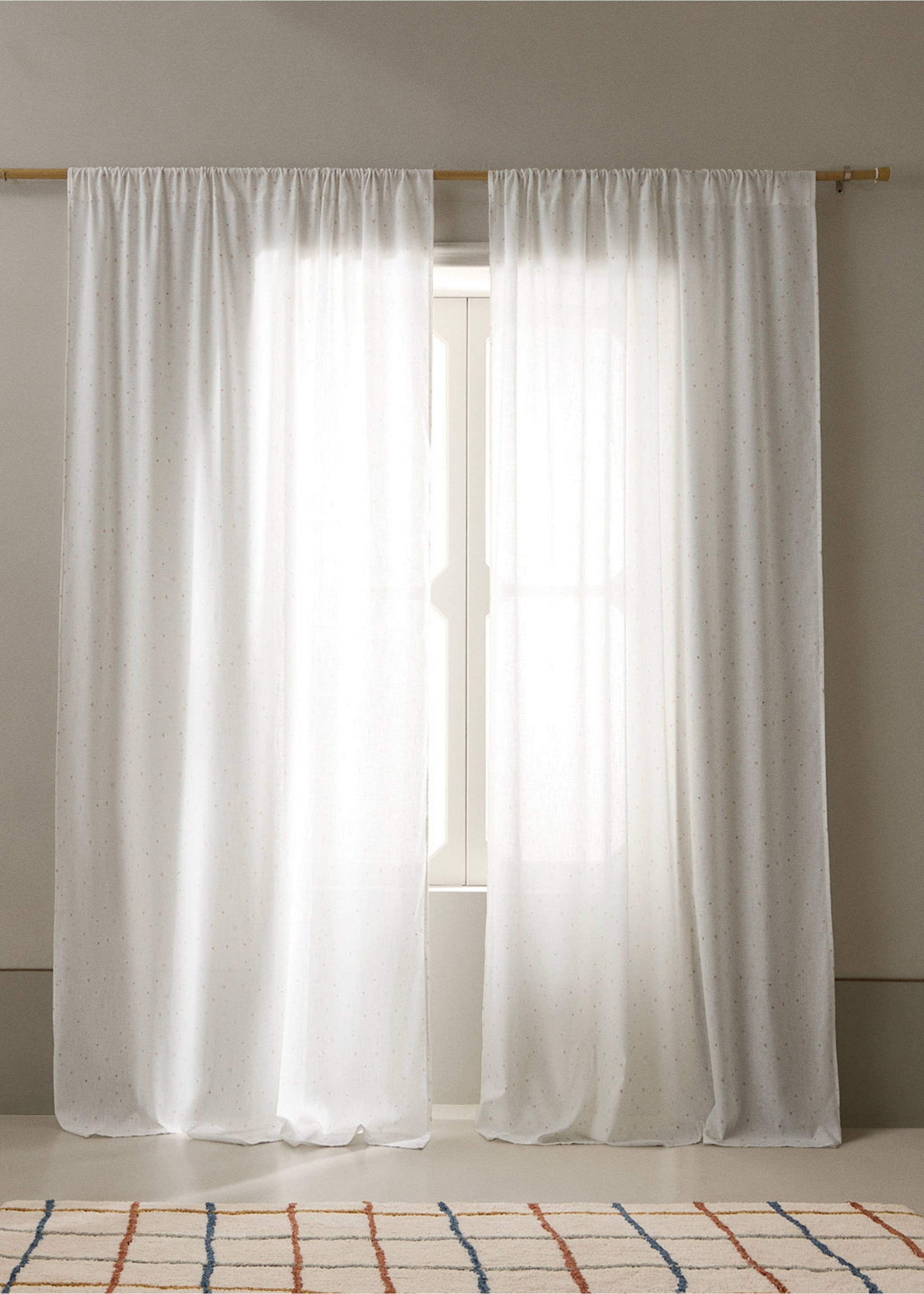 Medium-opacity cotton heart-pattern curtain - General plane, Nude. Ref: 37091539-00.