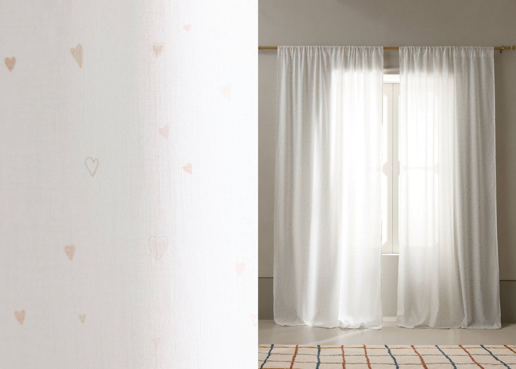 Medium-opacity cotton heart-pattern curtain - Panoramic plane