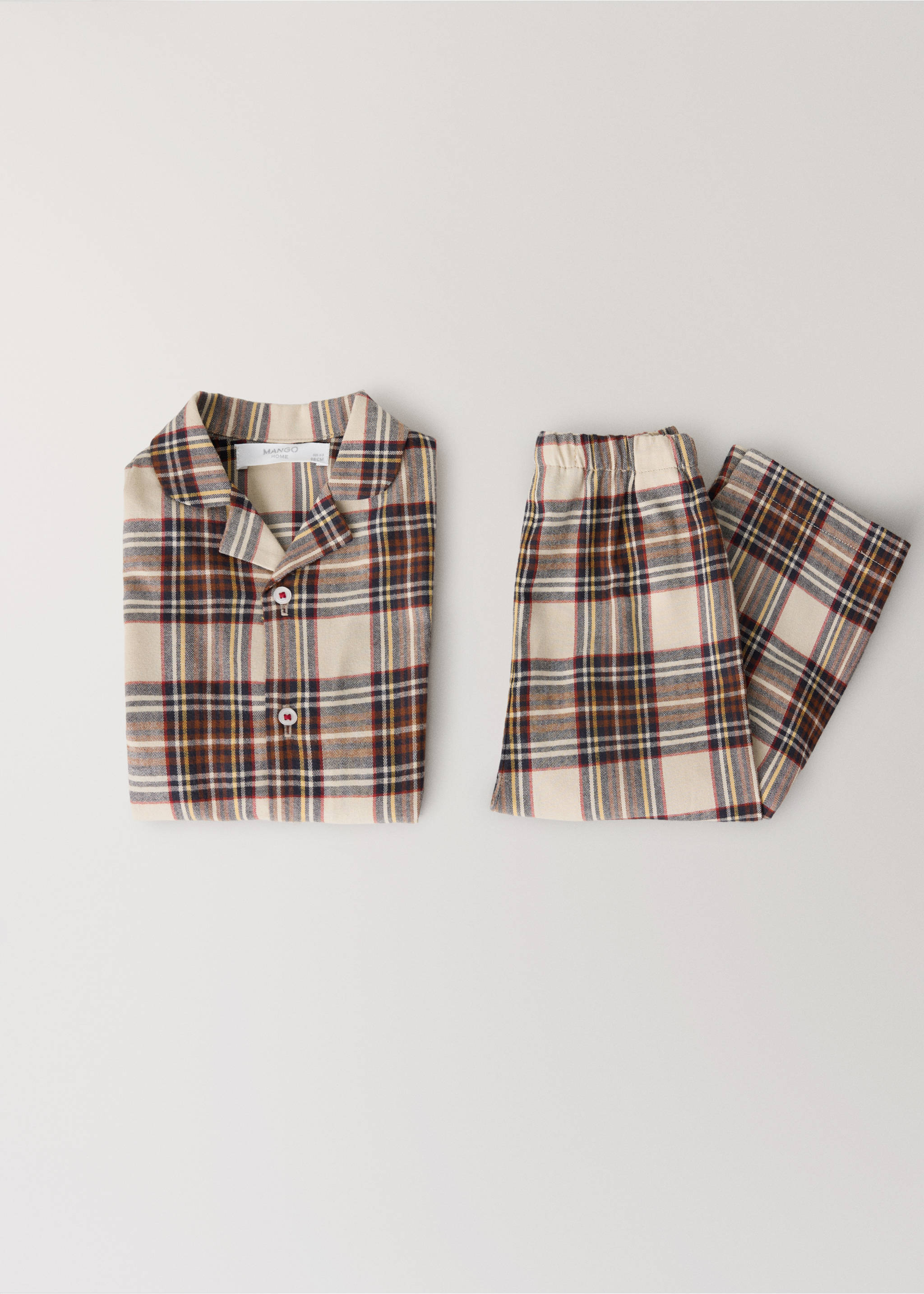 Beige check pyjama set with shirt and trousers., Red. Ref: 37091543-00.