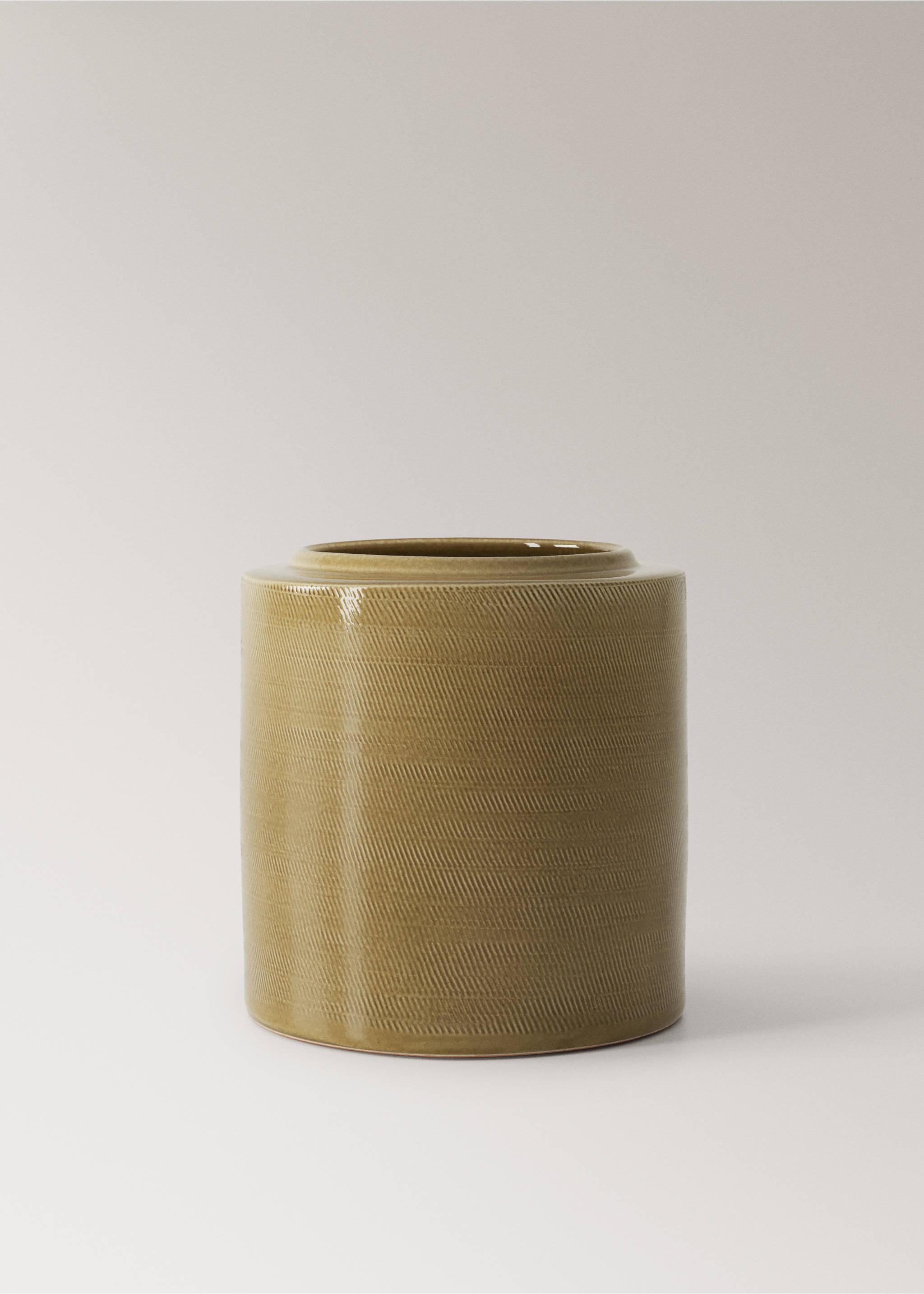 Niedriger gravierter Terrakotta-Vase - Artikel ohne Model, Khaki. Ref: 37091547-00.