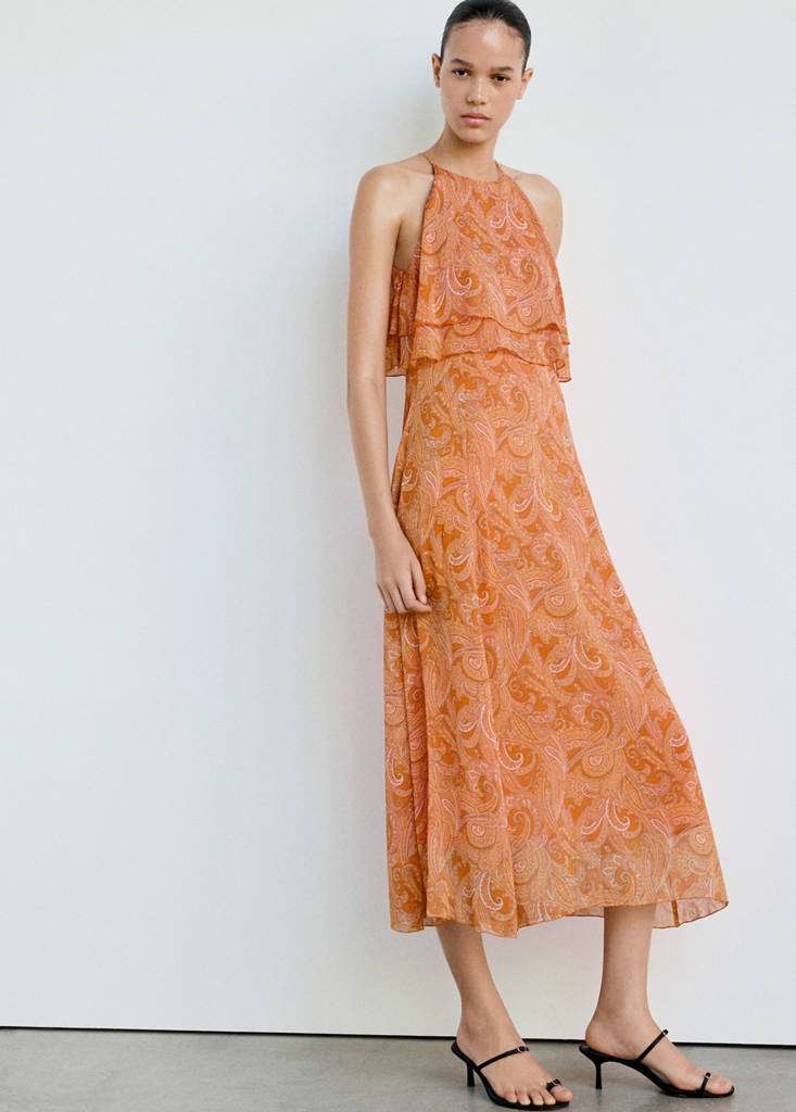 Paisley dress with ruffles — Orange