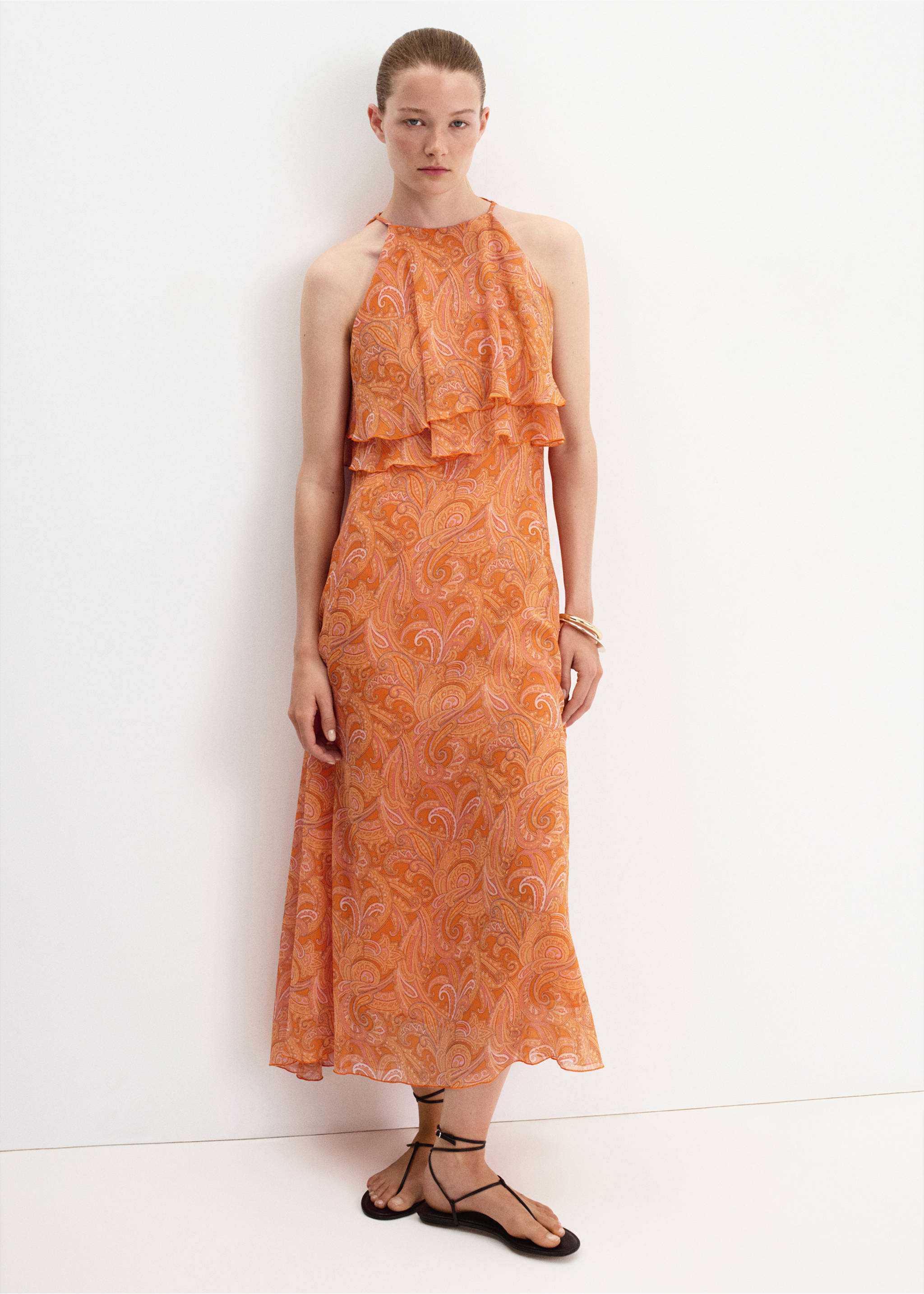 Paisley dress with ruffles - General plane, Orange. Ref: 37092009-00.