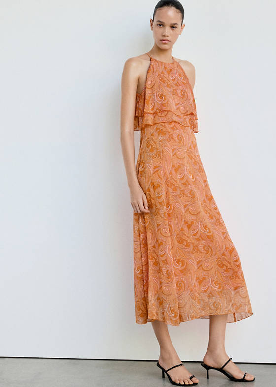 Fırfırlı paisley elbise