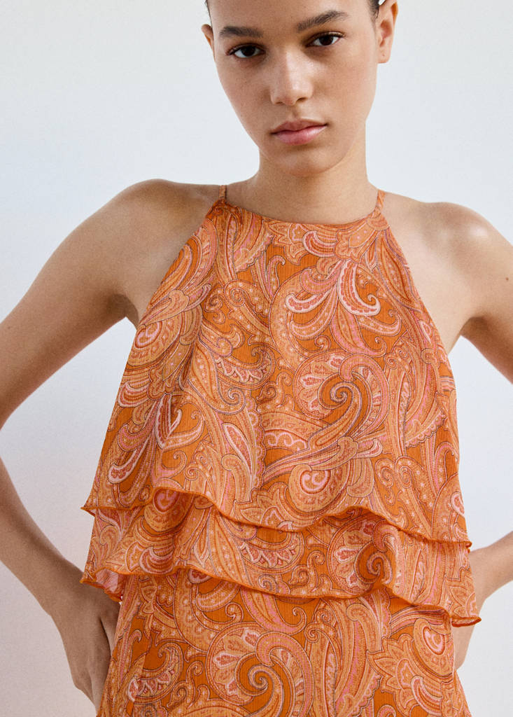 Paisley dress with ruffles — Orange