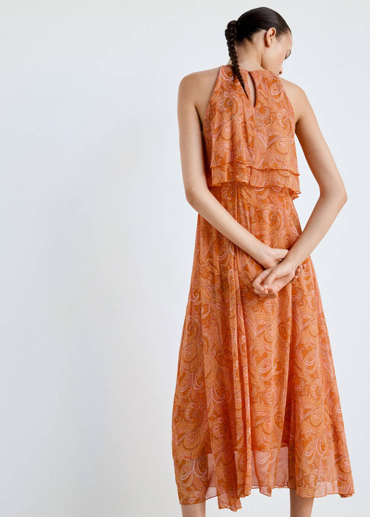 Paisley dress with ruffles — Orange