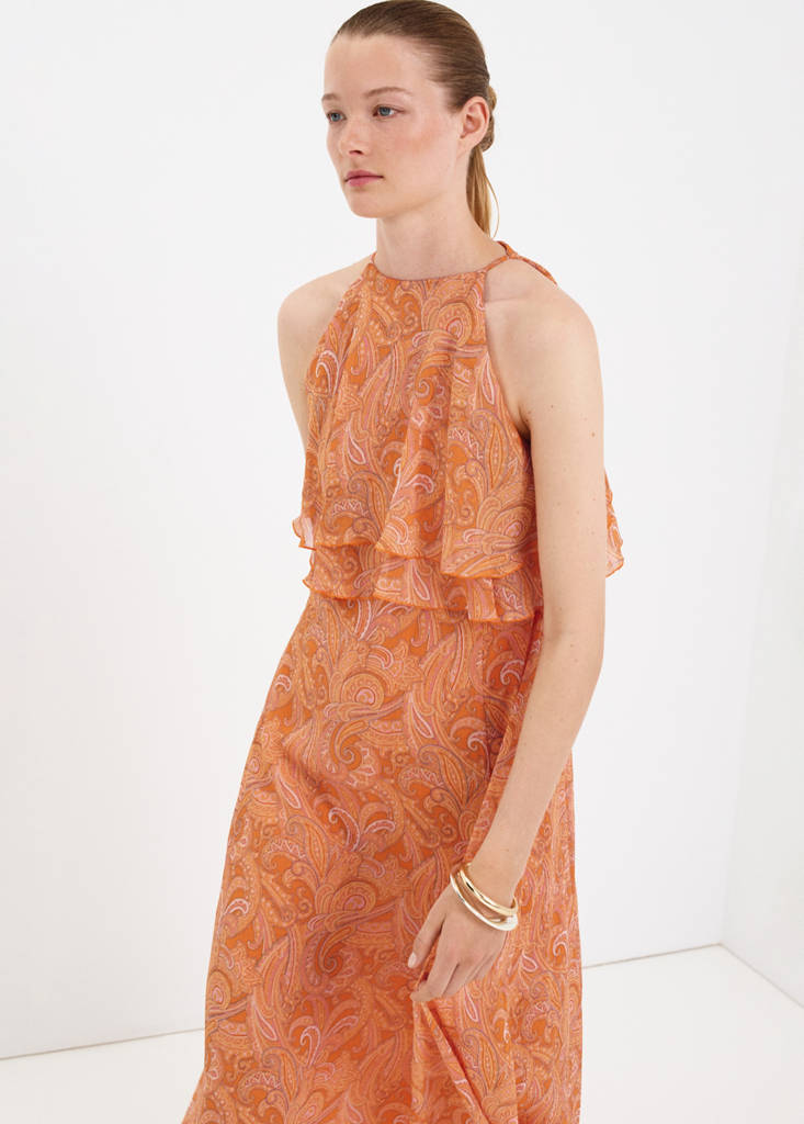 Paisley dress with ruffles — Orange