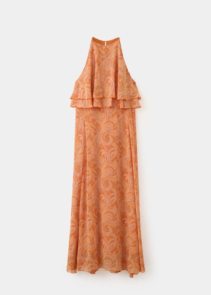 Paisley dress with ruffles — Orange