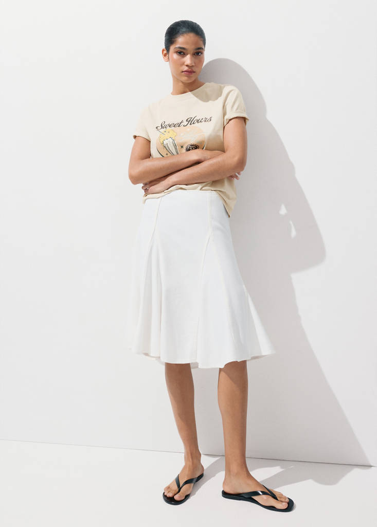 Printed cotton-blend t-shirt — Beige