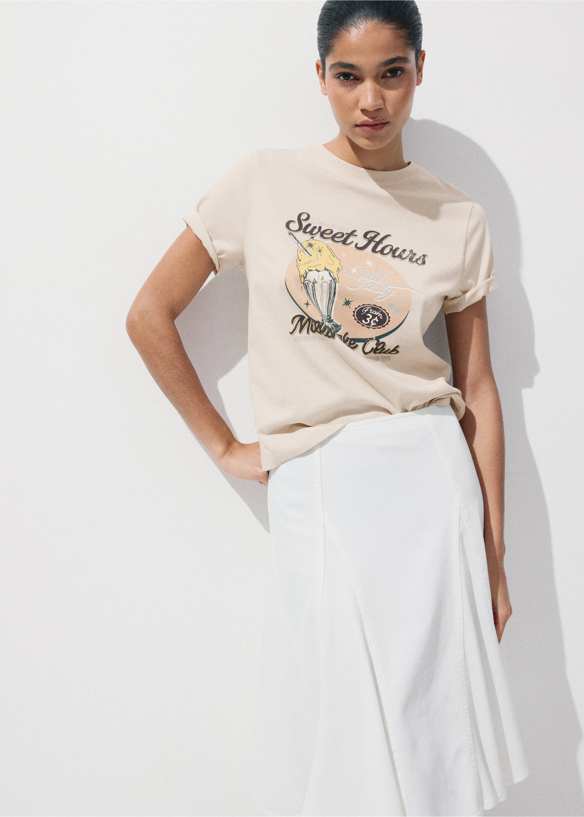 Printed cotton-blend t-shirt - Medium plane, Beige. Ref: 37092525-00.