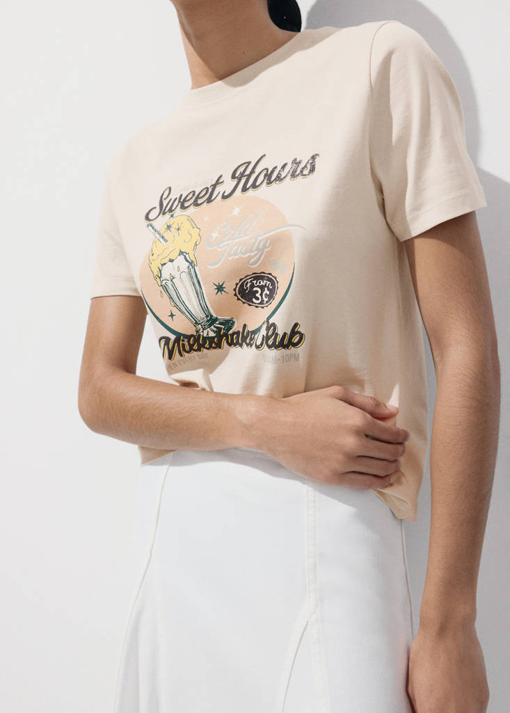 Printed cotton-blend t-shirt — Beige