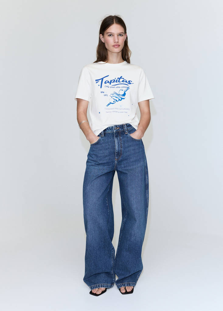 Printed cotton-blend t-shirt — Blue
