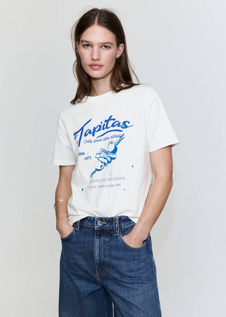 Printed cotton-blend t-shirt — Blue