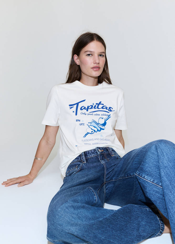 Printed cotton-blend t-shirt — Blue