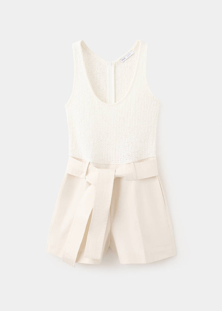 Combined knit jumpsuit with belt - thumbnail 4