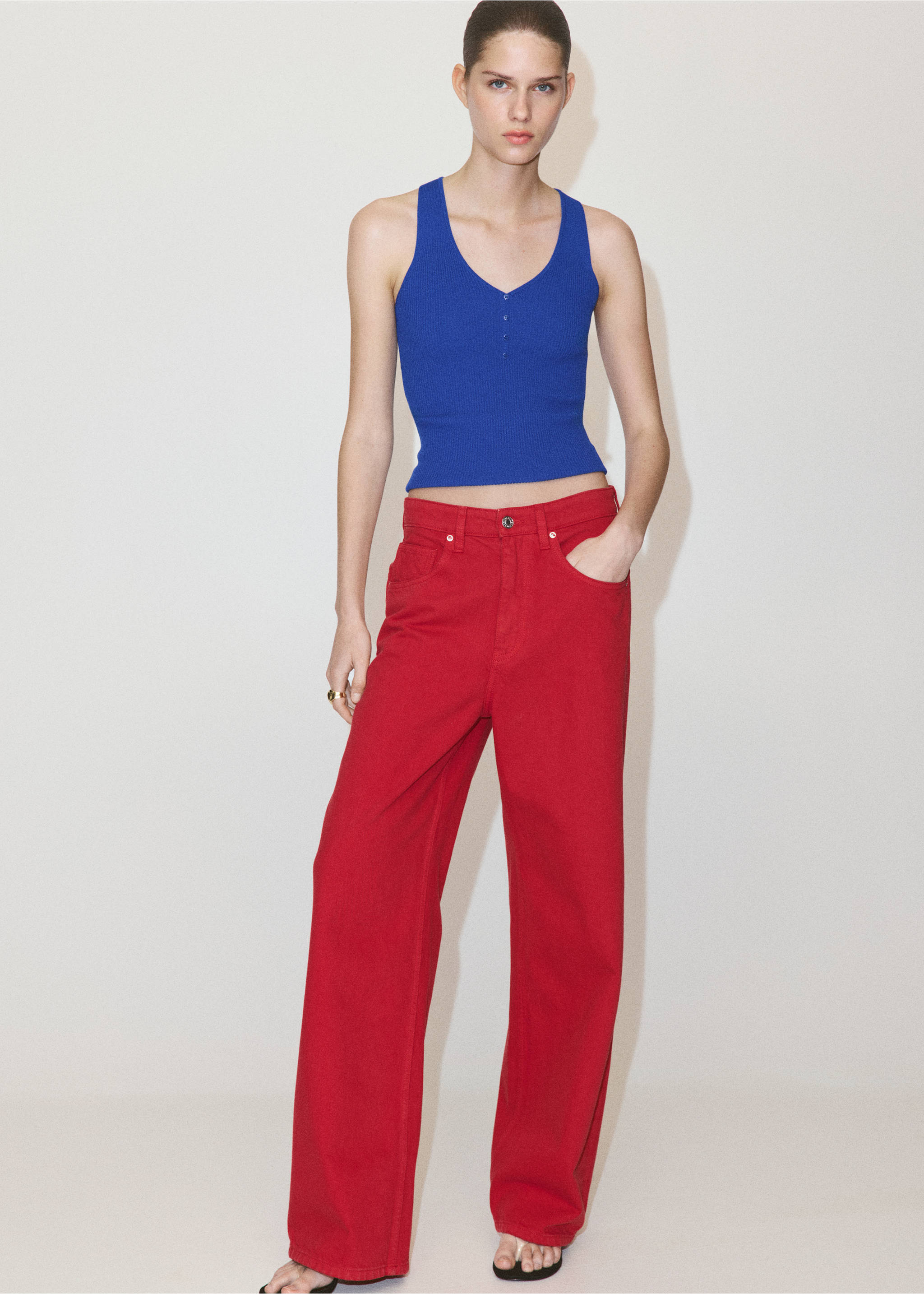 Buttoned ribbed top - General plane, Vibrant blue. Ref: 37092527-00.