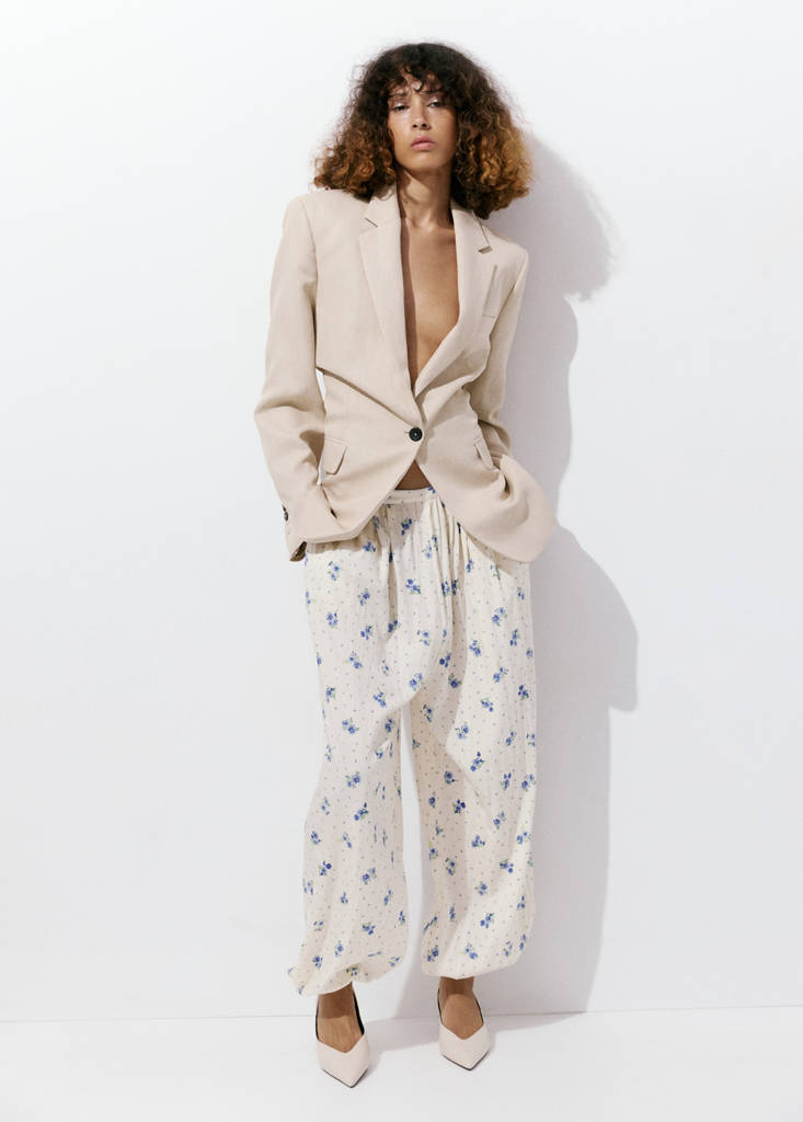 Floral print baggy trousers — White