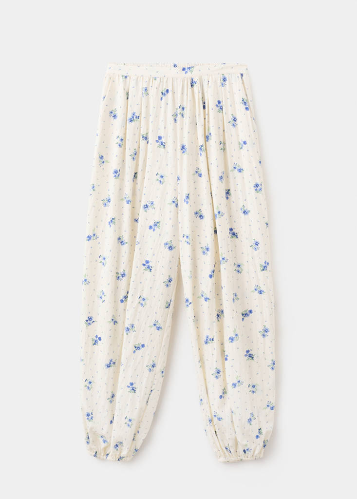 Floral print baggy trousers — White
