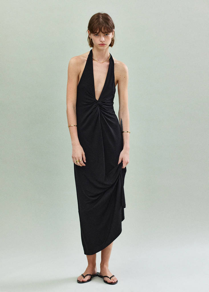 Mango Robe Emmanchures Américaines Drapée In Black