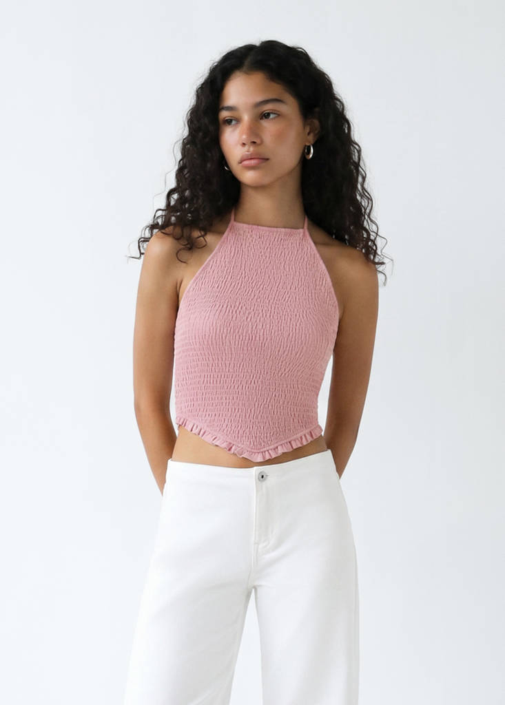 Ruched halter top — Pastel Pink