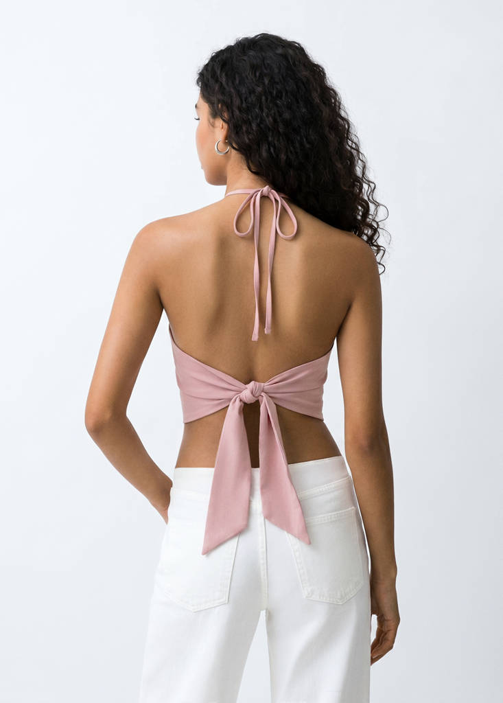 Ruched halter top — Pastel Pink