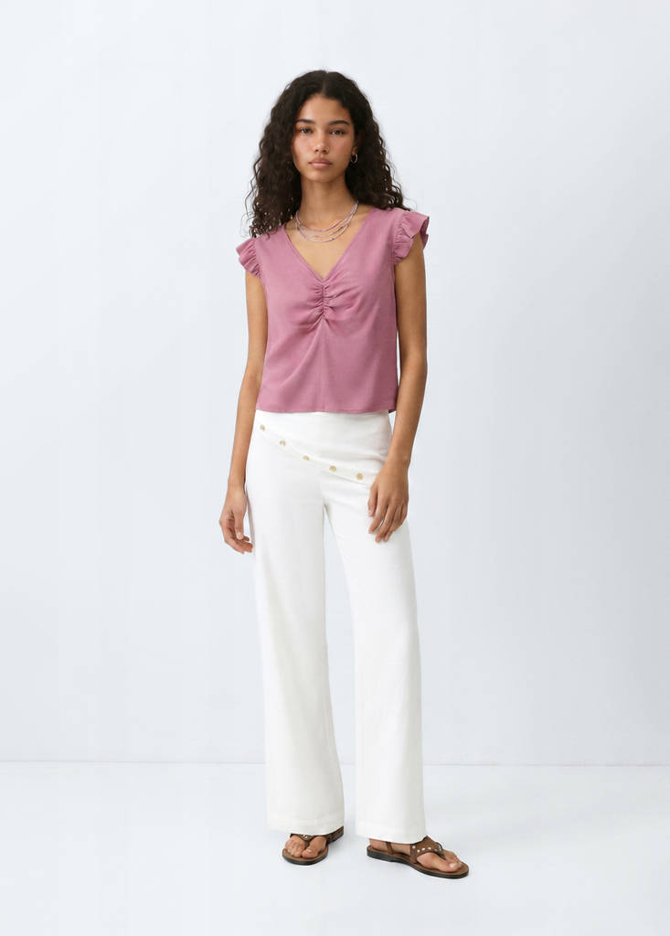 V-neck top with frill detail — Maroon
