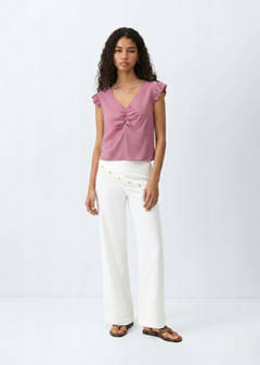 V-neck top with frill detail — Maroon 2