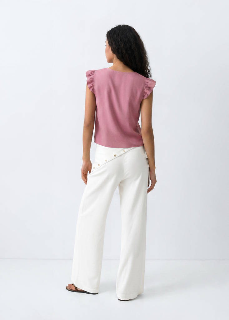 V-neck top with frill detail — Maroon