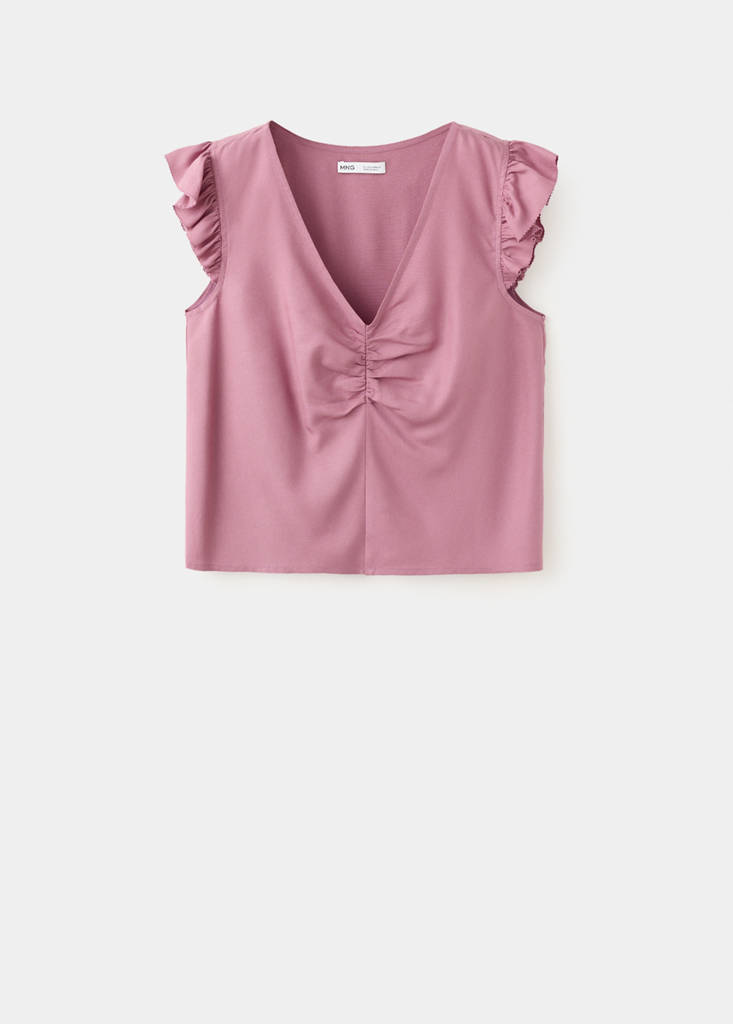 V-neck top with frill detail — Maroon