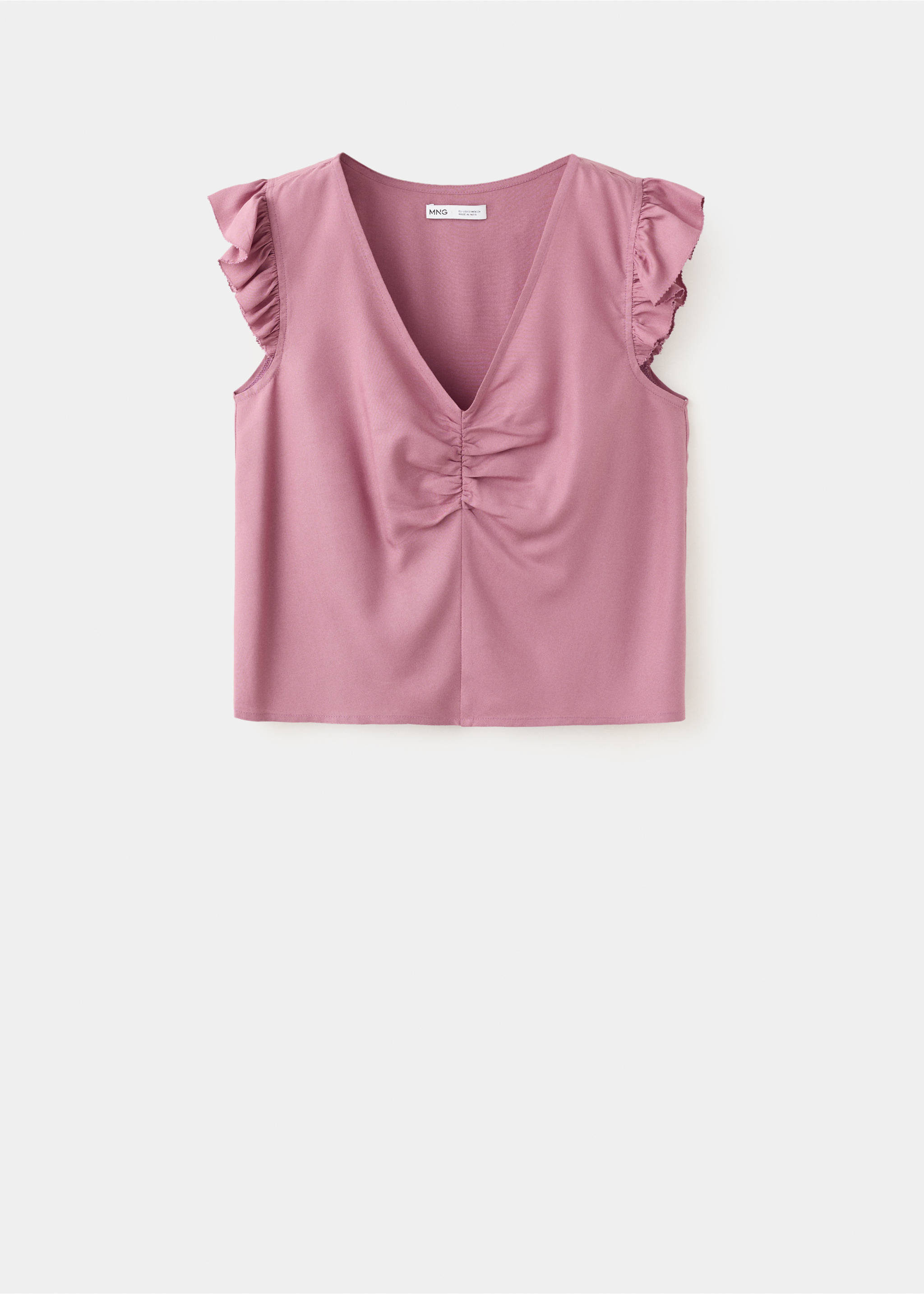 V-neck top with frill detail - Article without model, Maroon. Ref: 37092531-00.