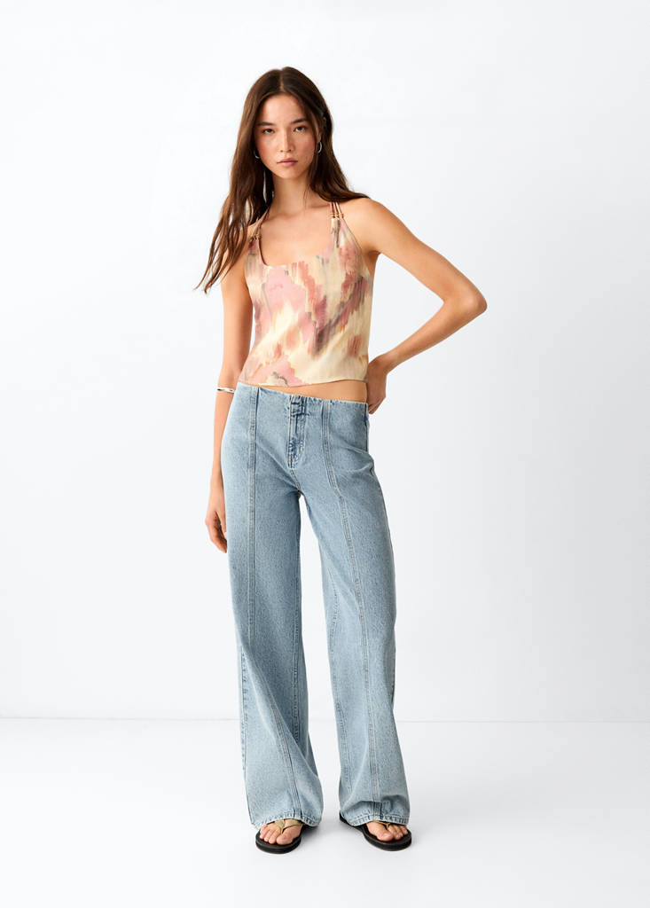 Wide leg stitched jeans — Light Blue