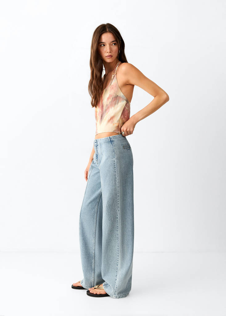 Wide leg stitched jeans — Light Blue