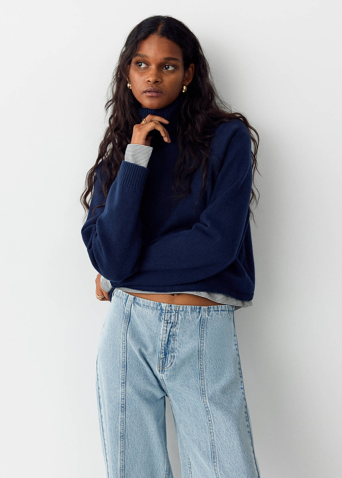 Wide leg stitched jeans — Light Blue