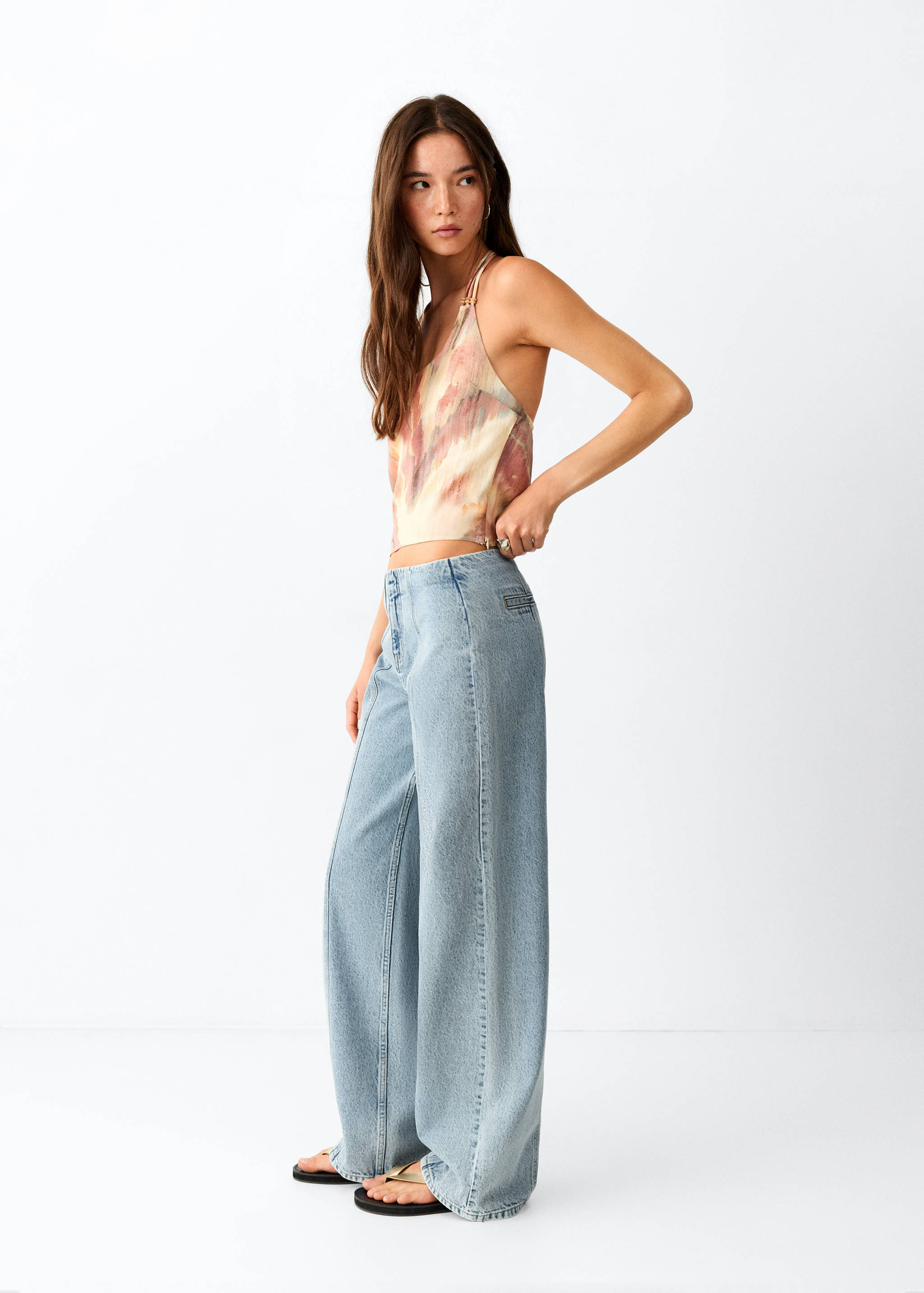 Wide leg stitched jeans - Medium plane