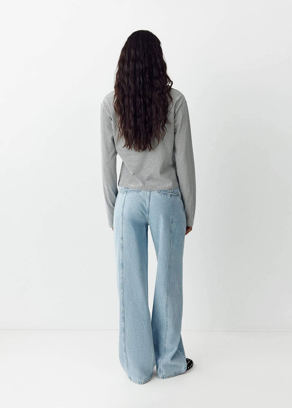 Wide leg stitched jeans — Light Blue