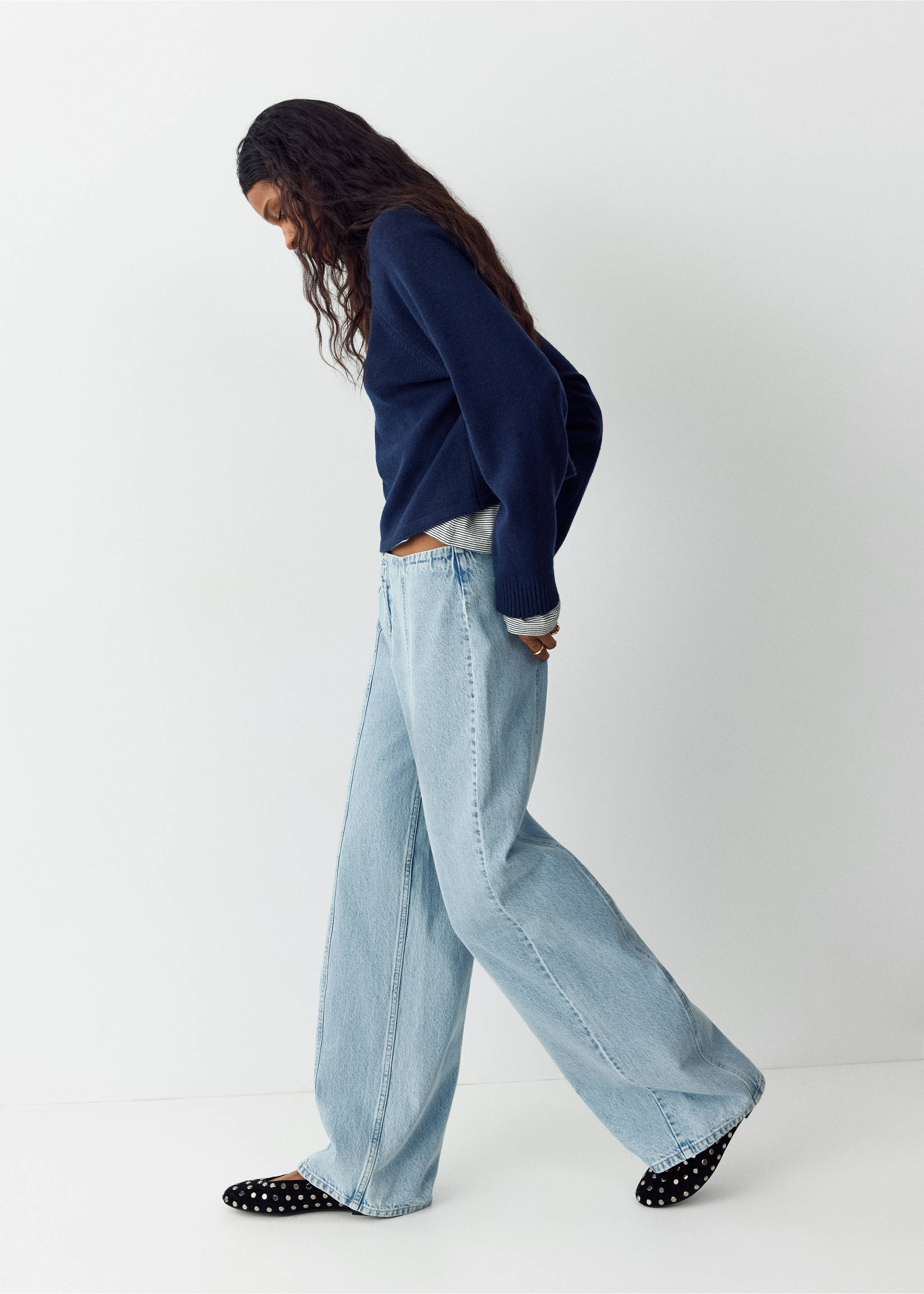 Wide leg stitched jeans - Details of the article 1, Light Blue. Ref: 37092532-00.