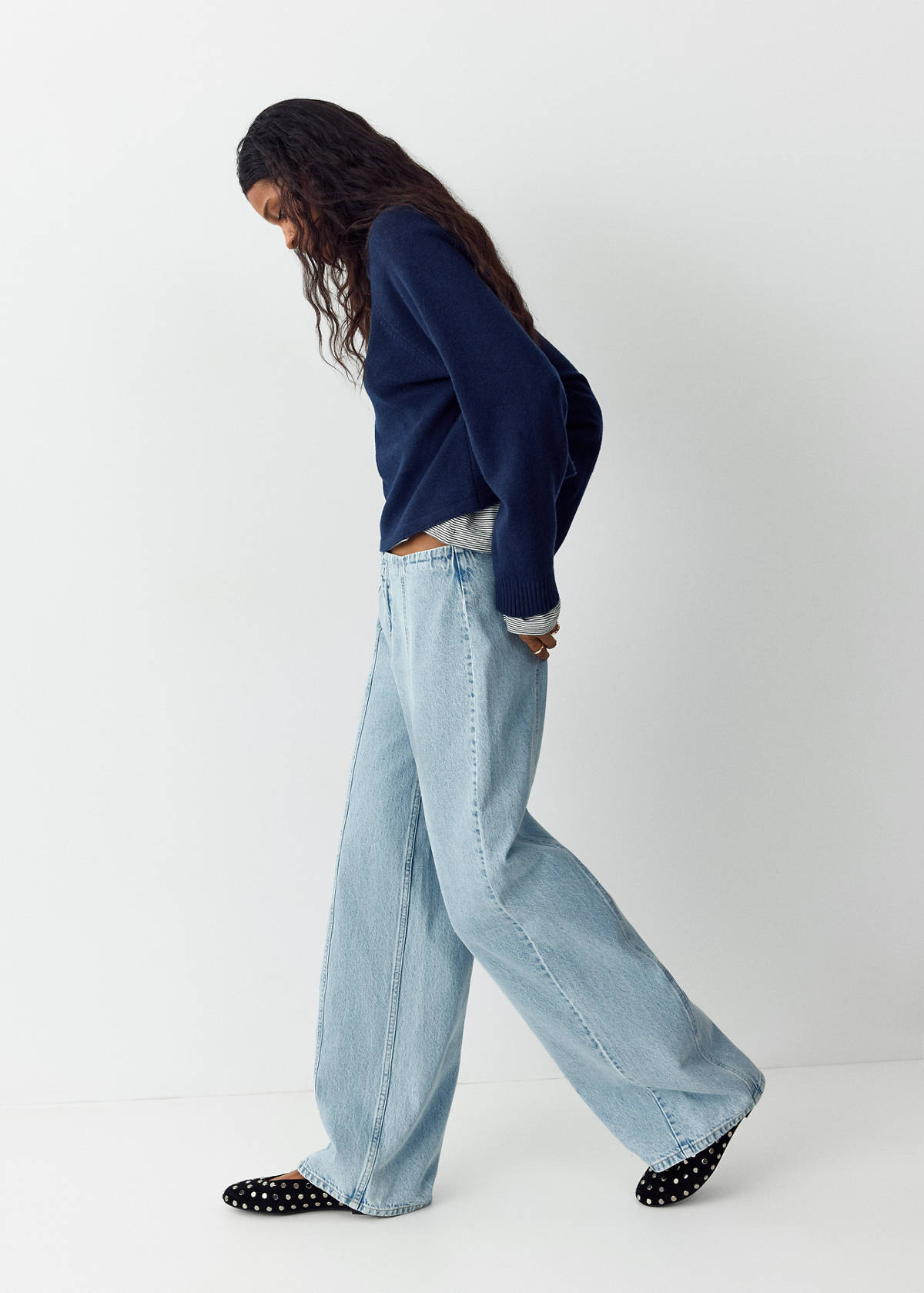 Wide leg stitched jeans — Light Blue