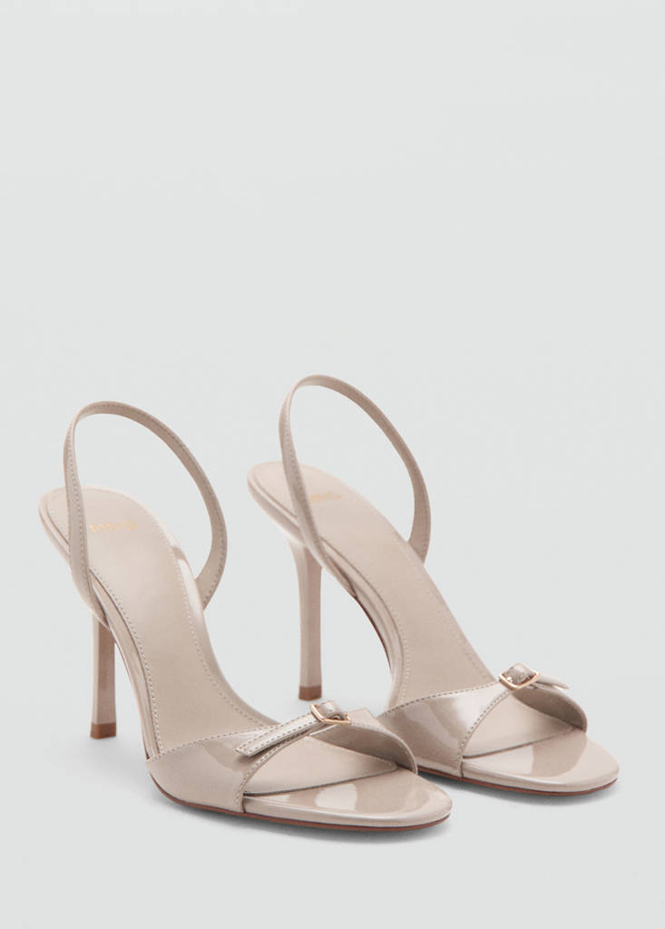 High-heeled sandals with buckle straps — Nude