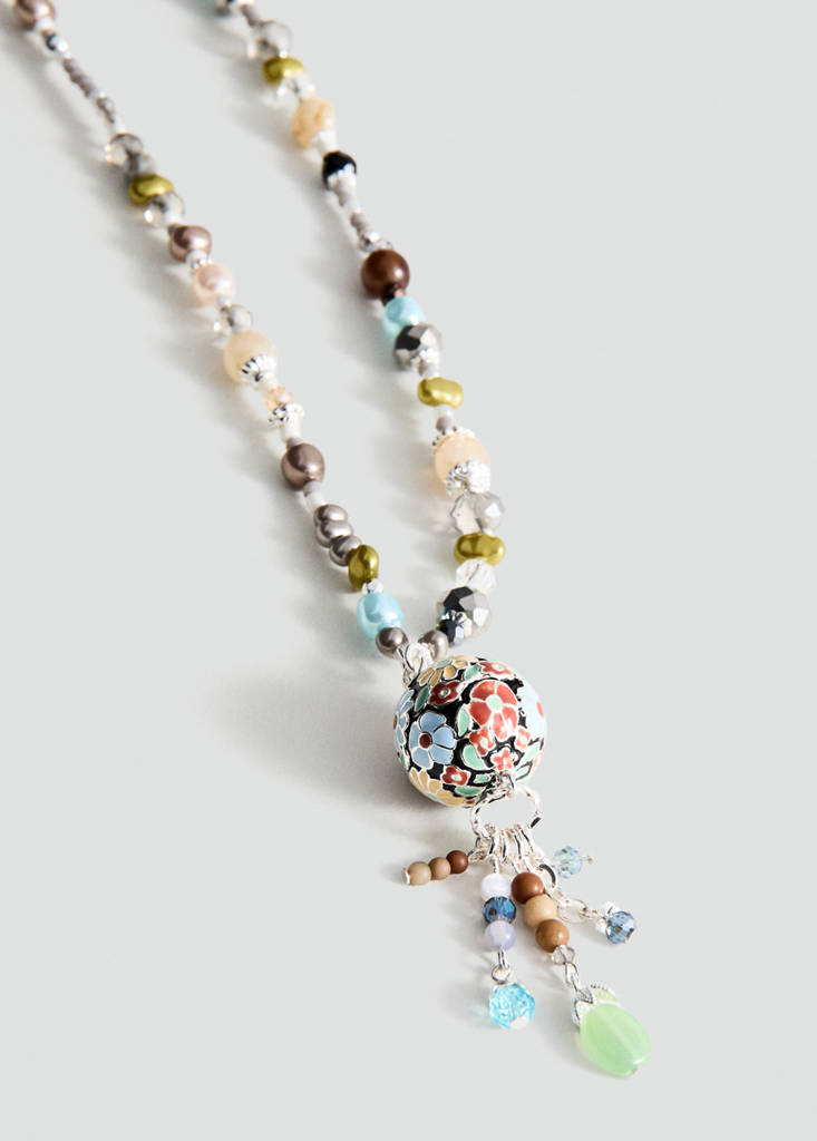 Mixed bead necklace — Silver