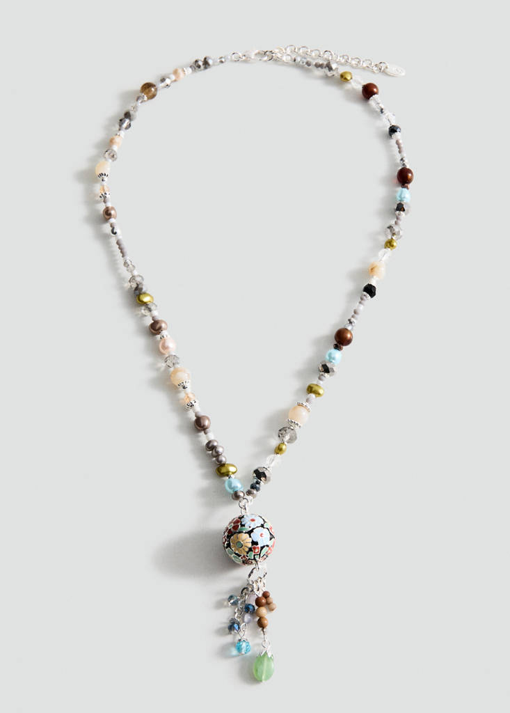 Mixed bead necklace — Silver